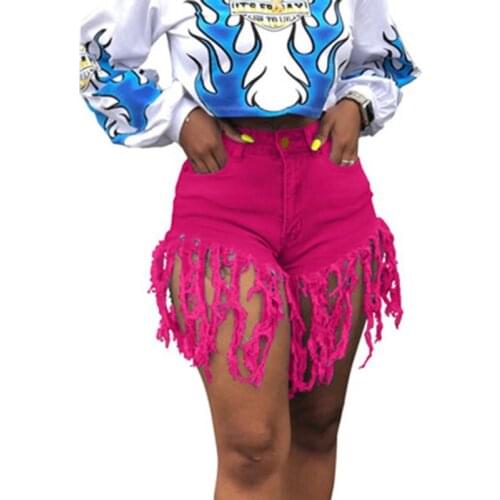 Fashion Sexy Women Jeans Cotton Zipper Fly Pockets Tassel Skinny Shorts Ripped Jeans for Women Summer Plus Size Jeans Mom Jeans