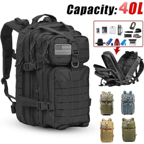 40L Large Capacity Men Army Military Tactical Backpack 3P Softback Outdoor Waterproof Bug Rucksack Hiking Camping Hunting Bags