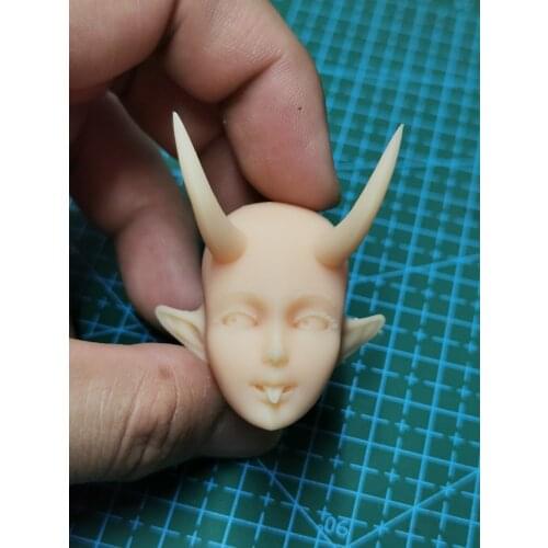 1/6 Scale Ghost Girl Female Unpainted Head Model Tongue Out Asquint Eyes for 12''Figure Body
