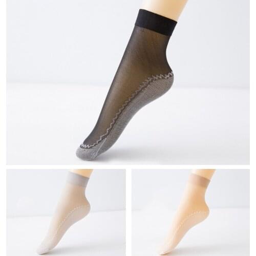 2 Pair Fashion Silk Socks Summer Women Soft Casual Non-Slip Cotton Bottom Transparent Ladies Short Thin Ankle Socks