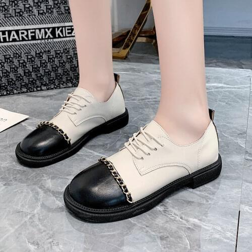 2021 New Retro Autumn Thick-soled Lace-up Shoes British Style Small Leather Shoes Fashion Womens Single Shoes
