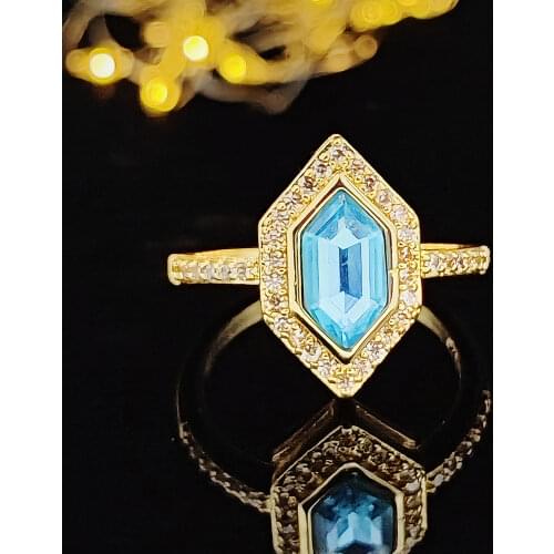 2021 new luxury blue gold color pear engagement ring for women lady anniversary gift jewelry bulk sell bague femme R5231