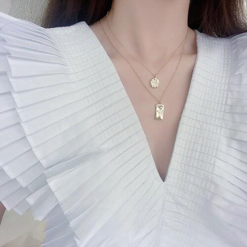 New Design Round Brand Super Glitter Zircon Square Chic Style High And Low Ladies Necklace Jewelry Pendant Girlfriend Gift