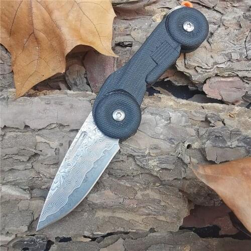 Outdoor Tactical Camping Hunting Survival Pocket Folding Knife Petrified Fish G10 Handle Damascus Steel Cutter EDC Tools Knives