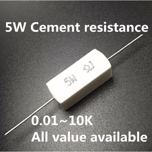 5pcs 5W 1.5 2 2.2 3.3 4.7 5 5.1 5.6 6 ohm 1.5R 2R 2.2R 3.3R 4.7R 5R 5.1R 5.6R 6R Ceramic Cement Power Resistance Resistor 5