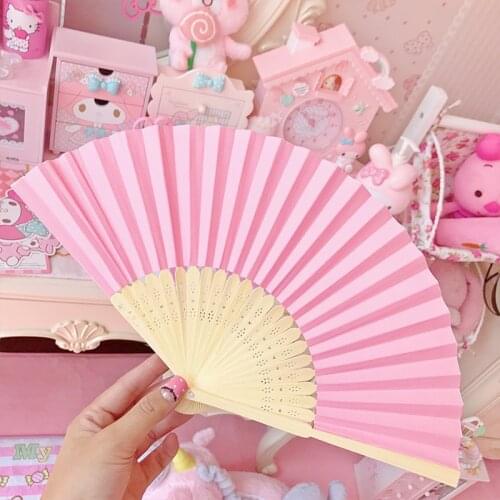 Hand Fold Fan Vintage Style Bamboo Wood Japanese Chinese Artificial Pink Pai Weddding Girl Dance Home Decora