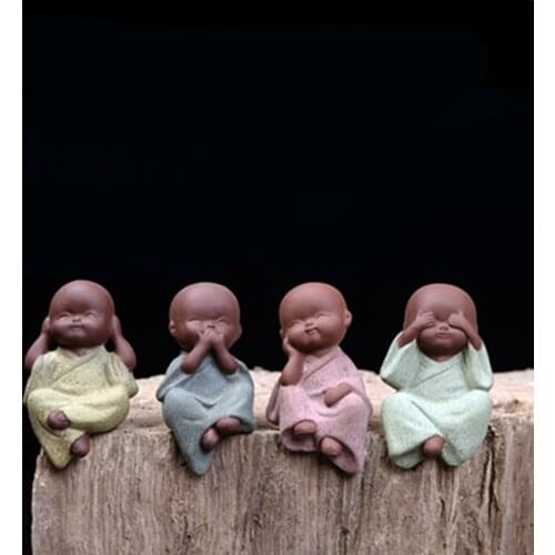 Handmade Purple Clay Buddha Tea Pet Small Monk Succulent Plant Decoration Tea Pet Ornament Decorative for Kungfu Tea Tray