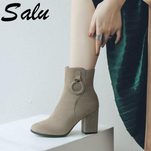 Salu Fashion Brand Suede Leather Ankle Boots for Woman 2020 Comfort Round Toe Chelsea Boots Woman Luxury Boots Black Size 47 48