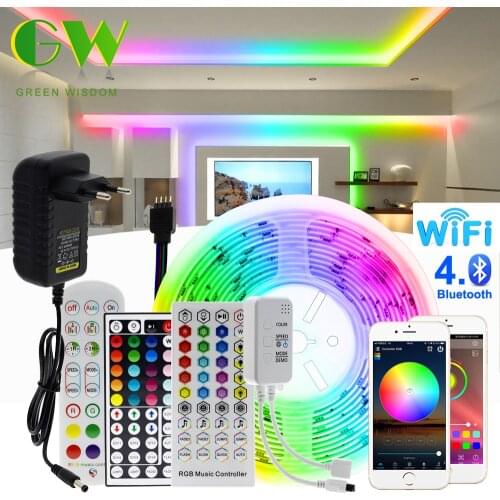 RGB LED Strip 5050 2835 Flexible Tape Neon Ribbon 5m 10m 15m 20m LED Strip Light RGB + Wifi Music Controller + 12V Power Adapter