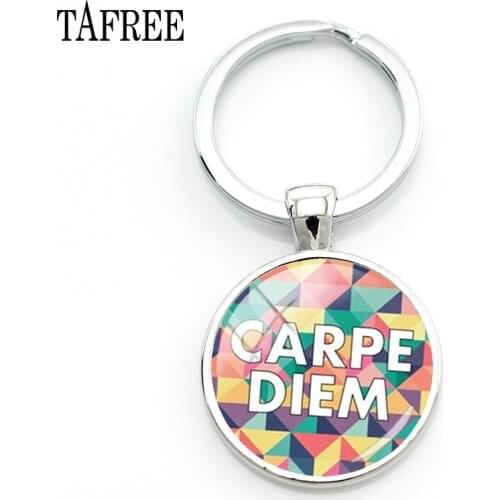 TAFREE CARPE DIEM Keychain With Colorful Geometry Key Chain Keychains Best Friend For Ladies Girls Handbags Car Key Jewelry CD01
