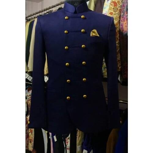 Navy Blue Suits Men Captain Suits Jacket Pants Men Groom Wedding Slim Fit Suit Party Tuxedo Blazer 2 Pieces Suit (Jacket+Pants)