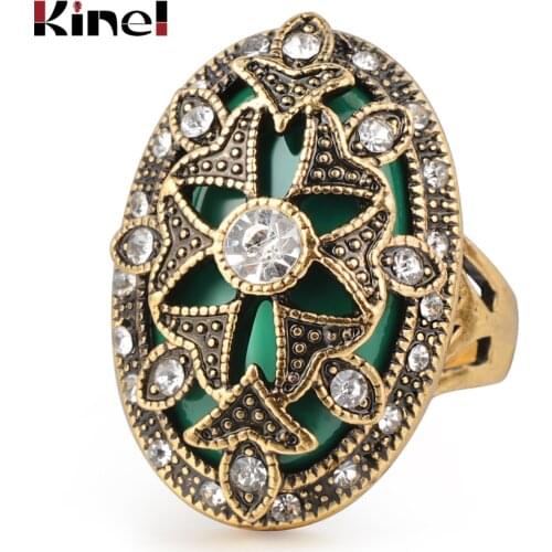 Kinel Vintage Rings For Women Indian Style Gold Color Filled With Crystal Bohemia Pattern Luxury Jewelry