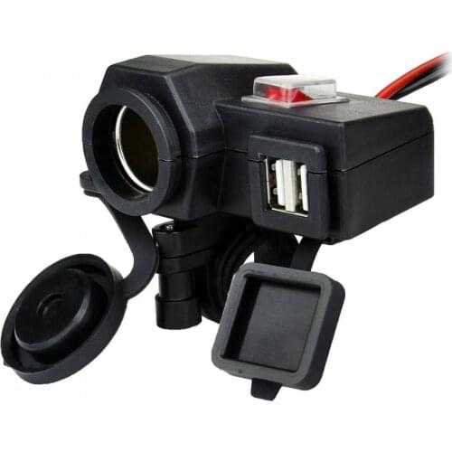 Water Resistant 3.1A Motorcycle Dual Port Output USB Charger Power Socket with ON OFF switch for Cell Phones GPS Navigator