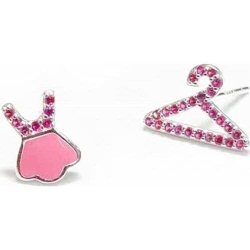 Sole Memory Personality Cute Sweet Pink Hanger Skirt 925 Sterling Silver Fashion Female Stud Earrings SEA678