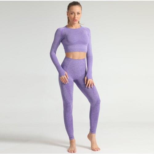 Womens seamless yoga wear suit, little jacquard knitted hip-lifting elastic fitness sports yoga wear