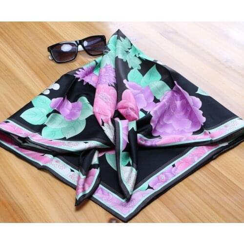 Floral 100% Silk Scarf Wraps Women Elegant Head Scarves Foulard Shawl 35"x35"
