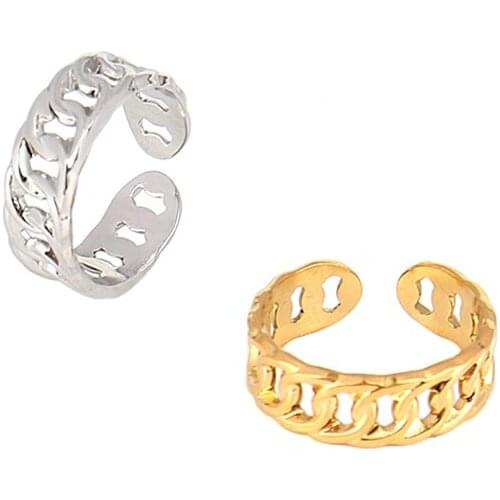 Punk Street Style Thick Chunky Chain Ring Cuban Curb Link Gold Filled Stainless Steel Stylish Ring for Women Simple Design rings