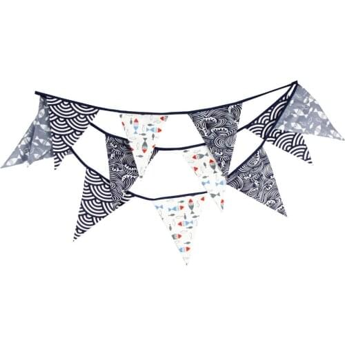 1pcs 3.6M Baby Birthday Sea Wave Fish Cotton Bunting Banners Outdoor Wedding Party Decoration Pennant Home Room Decor Flags
