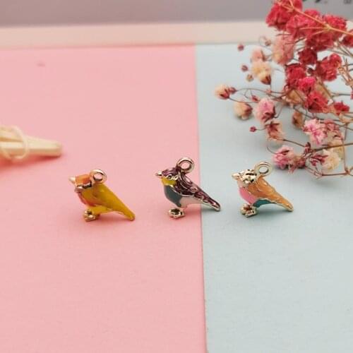 10PCS DIY Jewelry Accessories Gold Color Enamel 3D Little Sparrow Cute Bird Charms Fit Earring Bracelets Women Gift Craft FX419