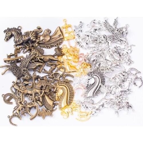 100g/lot Mixed Size Metal Horse Charms Retro style Horse Pendant Bracelet Key chain metal alloy charms for diy jewelry making