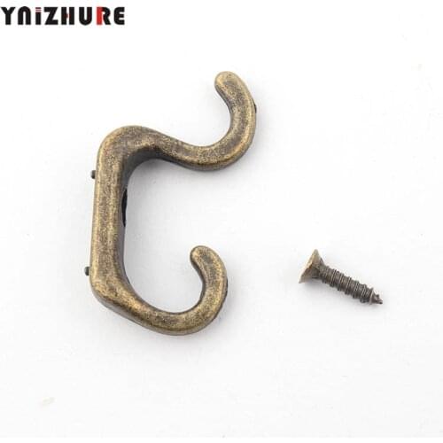 20PcsBronze Key Mini Hangers,Antique Style Alloy S Hook Decorative Furniture Wood Board Mounted Robe Hooks