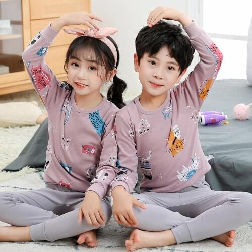 2021 Kids Cotton Pajamas Sets Winter Baby Girls Boys Clothes Cartoon Children Sleepwear Long Sleeve Tops Pants Kids Pyjamas Set