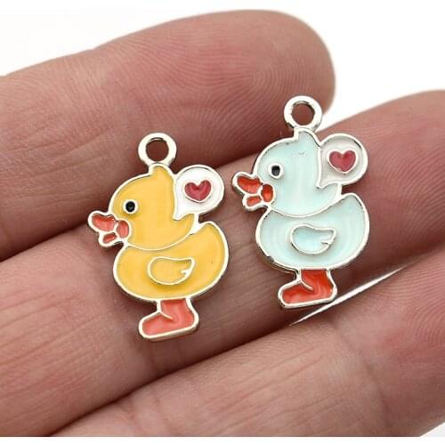 5Pcs Silver Color Enamel Duck Charms Pendant for Jewelry Making Earrings Bracelet Necklace Accessories DIY Craft Findings
