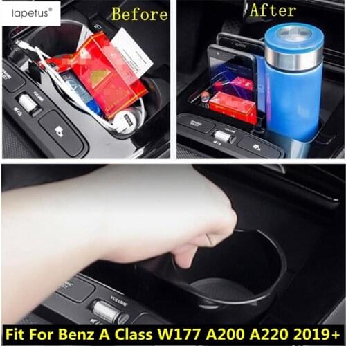 Lapetus Accessories For Benz A Class W177 A200 A220 2019 - 2021 Water Cup Holder Container Storage Multifunction Box Cover Kit