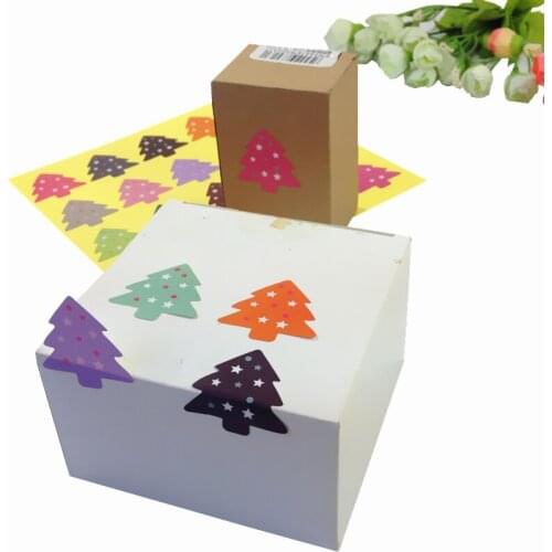 Free shipping10packs/lot Colourful Christmas Tree Design Cute Vintage DIY Gifts Baking Decoration Label Self-adhesive Label
