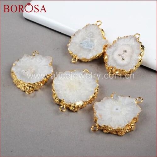 BOROSA Hot ! Gold Color Hot Solar Quartz Connectors Double Bail Sun Flower Quartz Gems Jewelry G0225