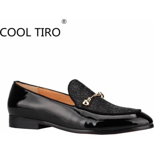 COOL TIRO Golden Horsebit Mens Dress Loafers Slip On Shoes Patent Leather Smoking Luxury Prom Business Party designer shoes men