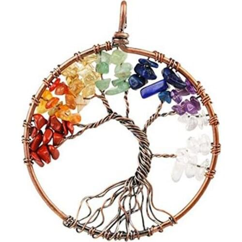 KFT Handmade Wire Wrapped Natural Healing Crystal Quartz Stone Pendants Tree of Life Reiki Chakra Pointed Stone Pendant Necklace