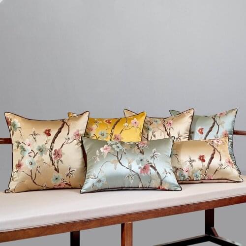 Chinese embroidery flowers cushion cover satin fabric lumbar pillow cover sofa lumbar pillowcase 45x45/45x30/40x60/55x55