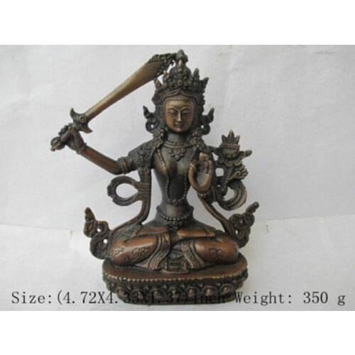 Chinese Tibet Bronze Manjusri Manjushri Kwan-yin Bodhisattva Buddha Statue