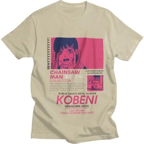 Classic Chainsaw Man T Shirts Men Short Sleeved Kobeni Higashiyama T-shirt Casual Tee Tops Pure Cotton Anime Manga Tshirt Merch