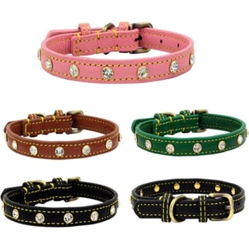 Leather pet collar Hand sewing pattern leather Colorful dog collar with diamonds
