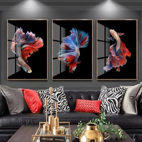 Red and Blue Fish Wall Art Canvas for Living Room Cuadros Decoration Canvas Posters Prints no frame Canvas Painting Pictures