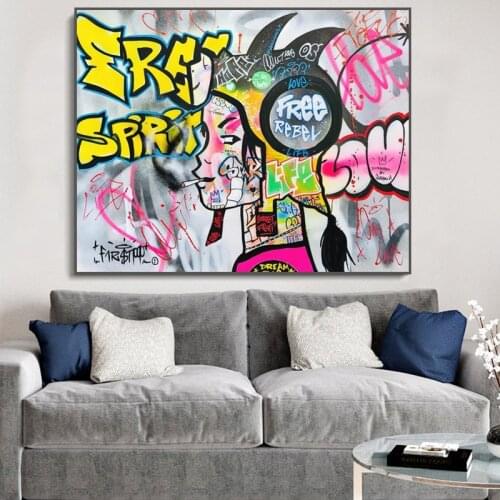 Colorful Street Wall Graffiti Art Canvas Painting Modern Poster Print Abstract Smoking Girl Art Picture Living Room Home Decor