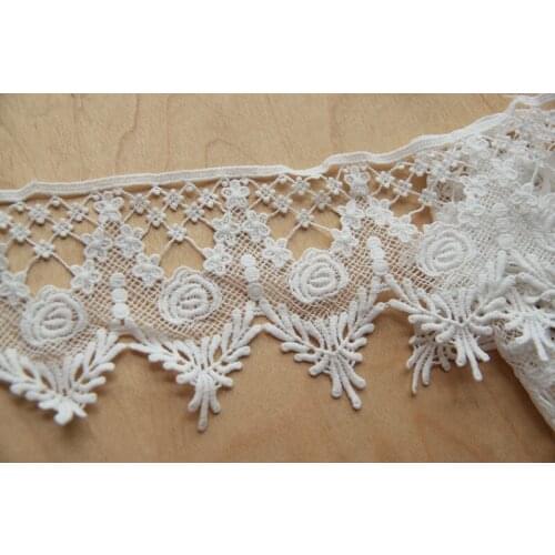 10Yards Beautiful White Rose Flowers Tassel Lace Trim Ribbon Fabric DIY Embroidered For Sofa Curtain Sewing Decoration