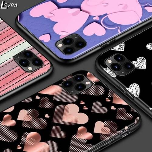 Cute Love Heart For iPhone 12 Pro Max Mini 11 Pro XS Max X XR 6S 6 7 8 Plus 5S Bright Black Phone Case