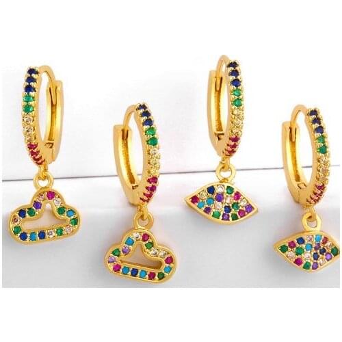 Evil eye cloud multicolor Brass micro pave cz zircon cubic zirconia drop Hoop Earrings studs copper gold plated crystal xfg23