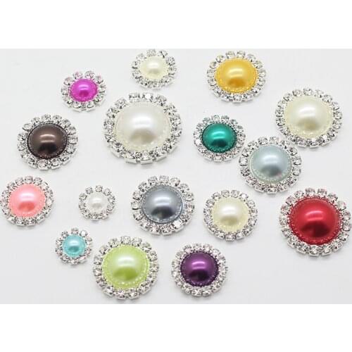 Trend 10 pcs/set Various size Rhinestone Diamond Button Mixed Color Pearl Button Wedding clothing Hand-sewn Girl Decoration Make