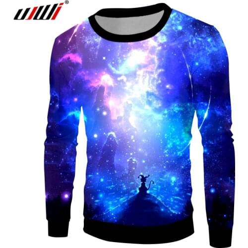 UJWI Fashion Blue Space Galaxy Pullovers Mens Print 3d Sweatshirt Hombre Long Shirts Unisex Harajuku Crewneck Sweats Sudadera