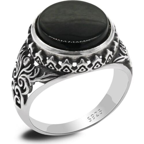 Hot Mens Ring S925 Sterling Silver Jewelry Ring Turkish Silver Ring Inlay natural stone Stone Black Ring