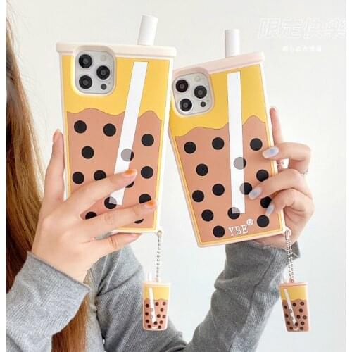 Milk Tea Cup Phone Case For iPhone 12 11 Pro X XR XS Max Soft Silicone Back Cover For iPhone 6 6s 7 8 Plus SE2020 with Pendant