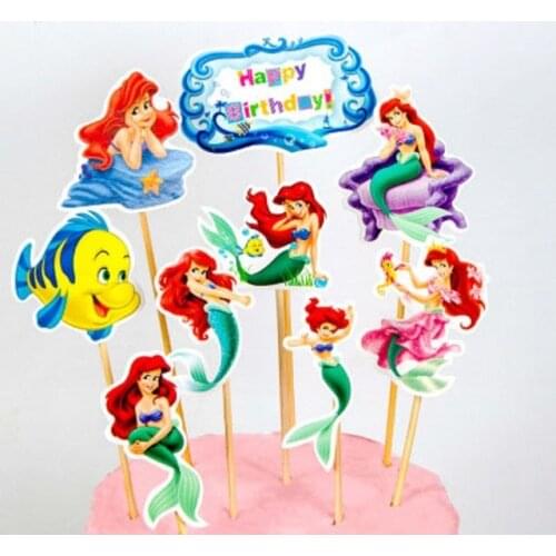 Disney Ariel Mermaid Birthday Cake Decoration Baby Birthday Aluminium Foil Balloons Set Dessert Table Supplies Kids Shower Gifts