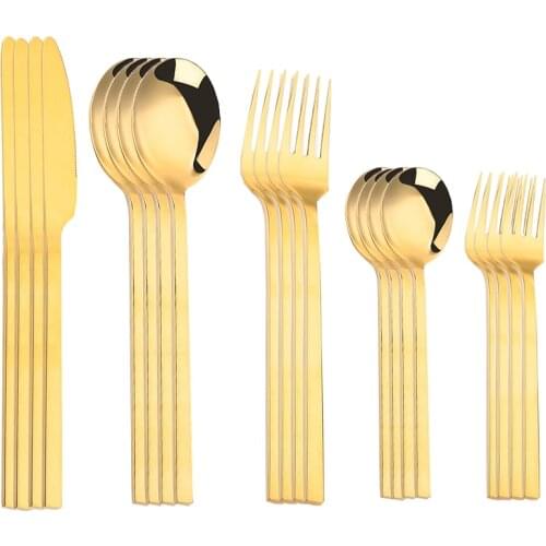 Covered Golden Stainless Steel Travel Kitchen Portable Cutlery Set of Tableware Forks Knives Spoons Sets Gold Flatware Table set