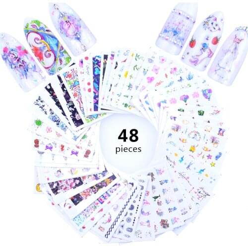 48 Designs Water Decals Slider Summer Cartoon Animal Flora Watermark Nail Sticker Decoration Wraps Manicure Tools