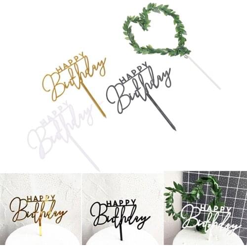 New 1Pcs Acrylic Happy Birthday Cake Topper Green Leaves Love Shape Cake Decoration Romantic Girl Party Supplies Accessories