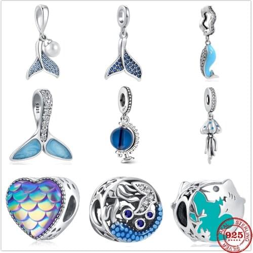 New Original Silver Dolphin Mermaid Jellyfish Charm Bead fit Pandora charms silver 925 beads Bracelet for women DIY Jewelry Gift